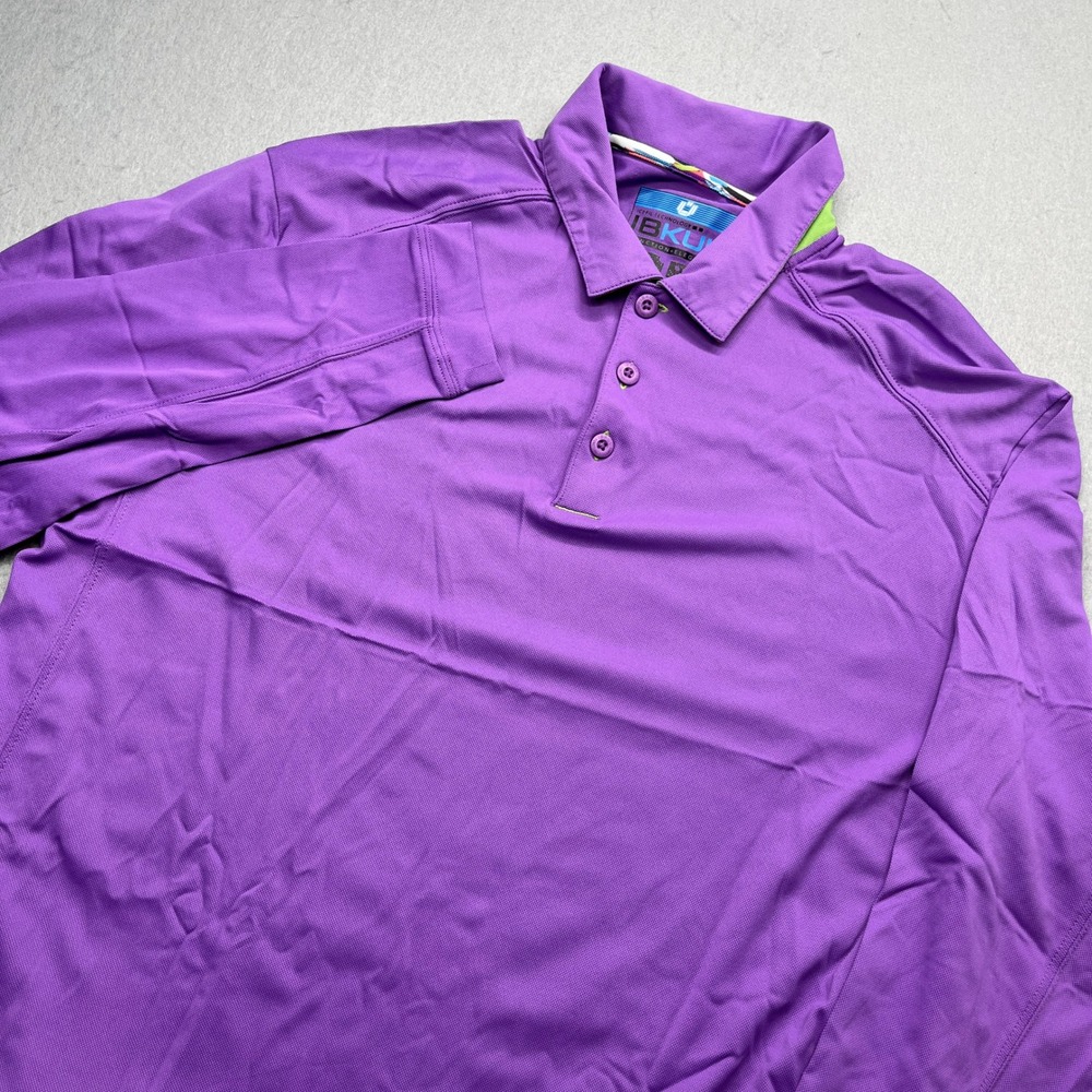 IBKÜL Mens‎ Long Sleeve Polo Shirt Purple Large IceFil Performance Golf Top